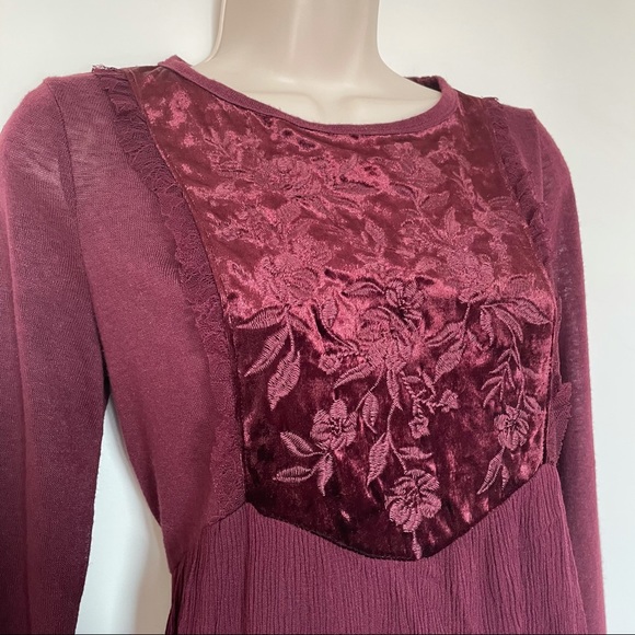 Altar'd State Velvet Floral Long Sleeve Ruffles - Picture 3 of 8